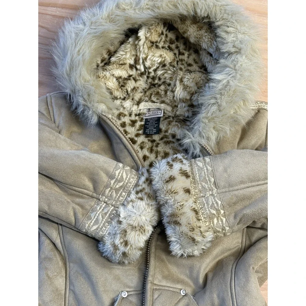 Arizona Faux Shearling Suede Hooded Jacket Girls Size 7/8